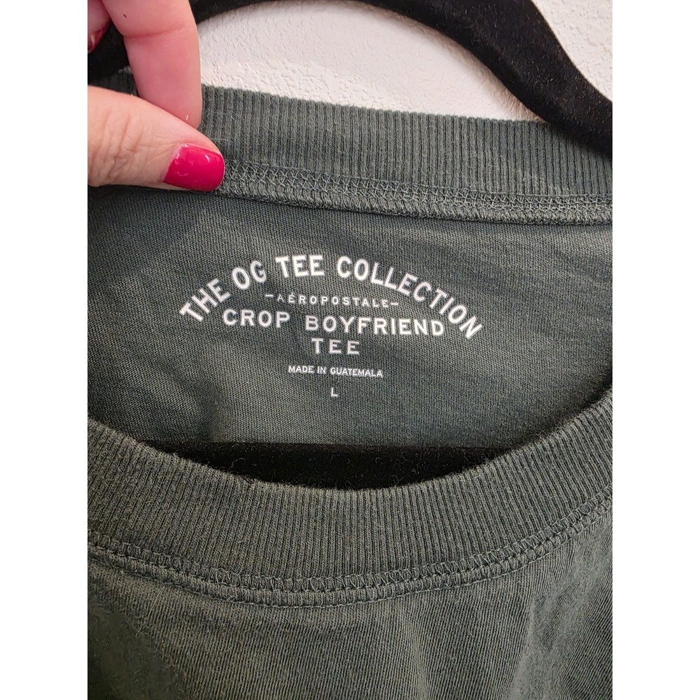Aeropostale Montreal Cropped Tee Sz L Green White Boyfriend Style Streetwear - Picture 4 of 6